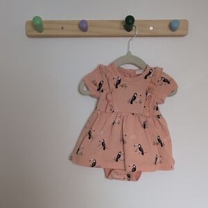 First By Petit Lem - 3M Tropical Toucan Peach Baby Dress